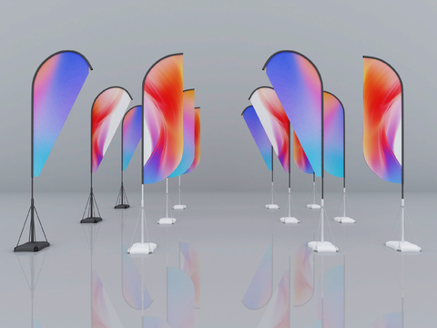  旗杆 道旗 旗帜 易拉宝su模型 