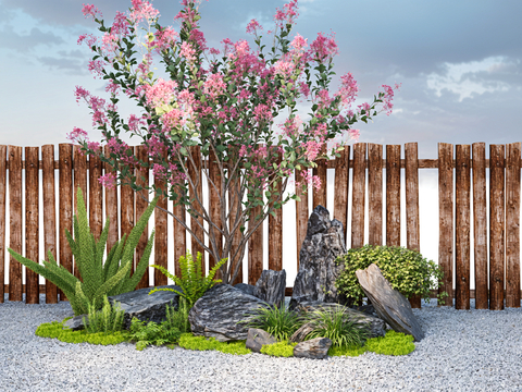  现代庭院景观石头 植物堆su模型 