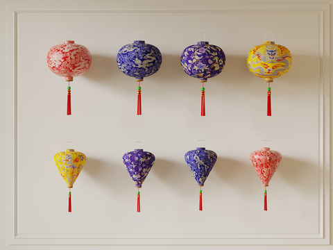  新中式灯笼su模型 