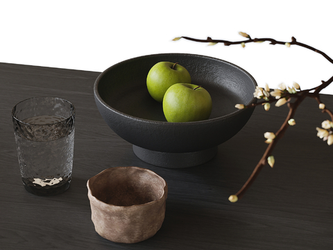  现代水果 果盘摆件su模型 