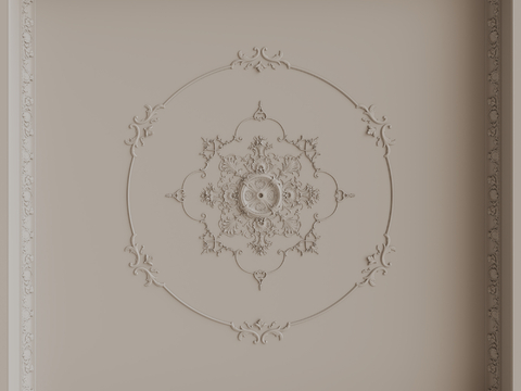  法式雕花线条 灯盘su模型 