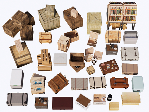  露营收纳箱 皮箱 皮革箱su模型 