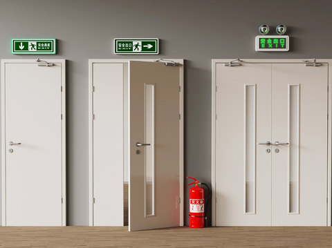  消防门 灭火器 安全门 安全通道su模型 