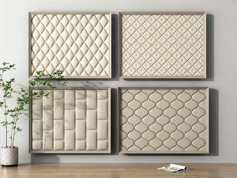  现代软包 床头靠背su模型 