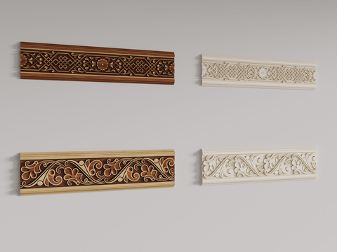  新中式实木雕花线条su模型 