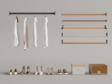  现代挂衣杆 衣服服饰 鞋帽箱包su模型 