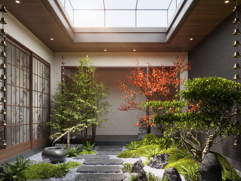  新中式庭院景观 天井花园su模型 