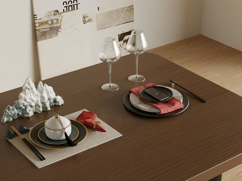  新中式餐具 餐盘 碗碟 筷子su模型 