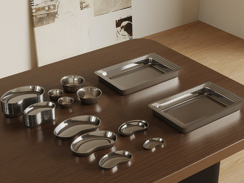  不锈钢餐具 餐盘su模型 