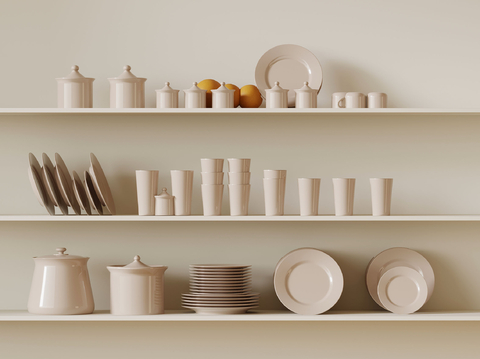  现代餐具摆件 碗碟 杯子su模型 