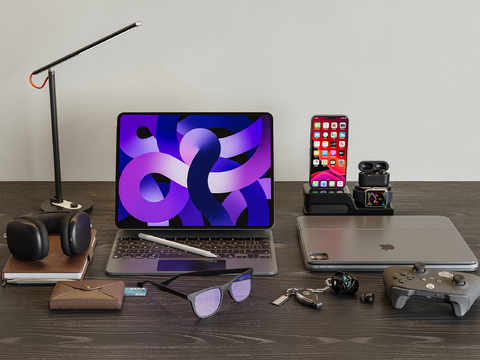  办公用品 桌面摆件 电脑 数码产品 台灯su模型 