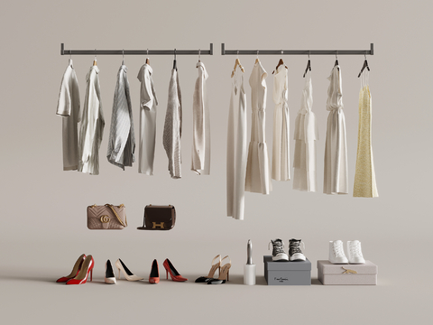  现代挂衣杆 衣服服饰 鞋帽箱包su模型 