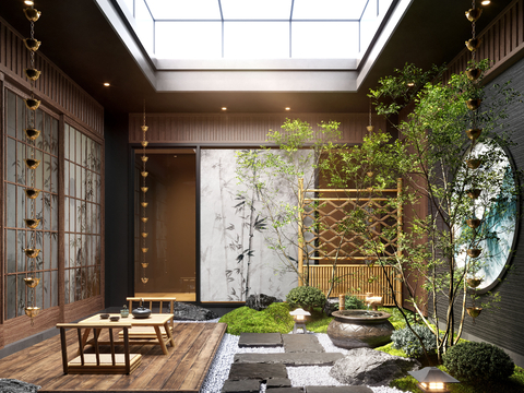  新中式庭院景观 天井花园su模型 