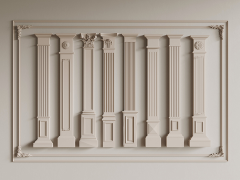  法式柱子 石膏柱 立柱 门庭柱su模型 