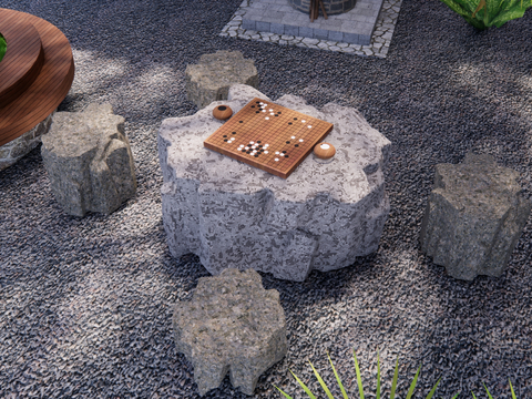  现代生态石桌椅 庭院石凳su模型 