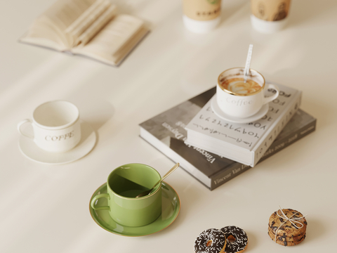  食物 下午茶 咖啡 甜甜圈su模型 