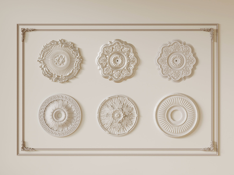  法式雕花 石膏雕花 灯盘su模型 