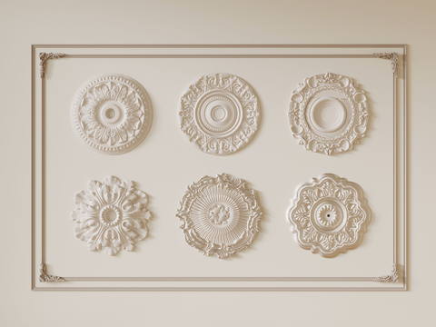  法式雕花 石膏雕花 灯盘su模型 