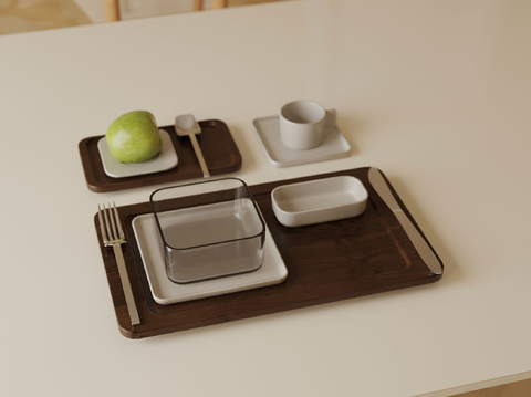  现代西餐餐具 刀叉 咖啡杯su模型 