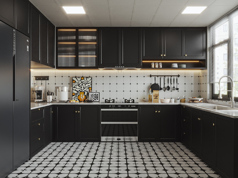  法式厨房 橱柜su模型 