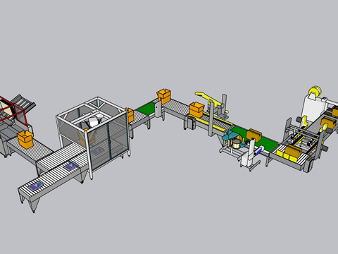  工业设备 自动包装线 流水台su模型 
