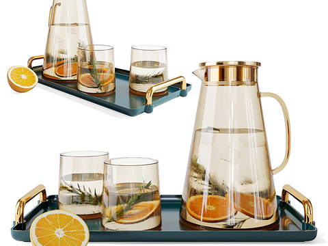  水壶 柠檬茶 果茶 托盘su模型 