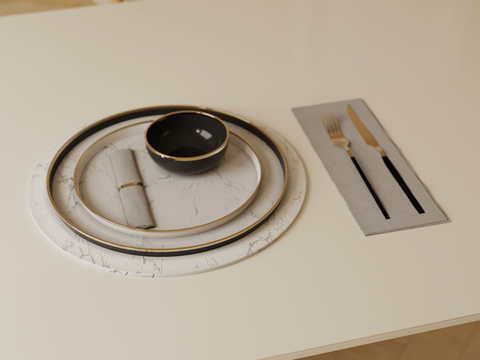  现代西餐具 刀叉su模型 