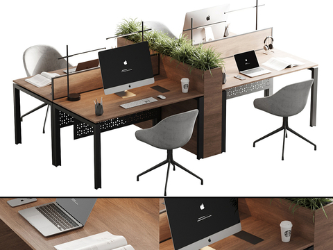  卡位办公桌 工位 岗位su模型 