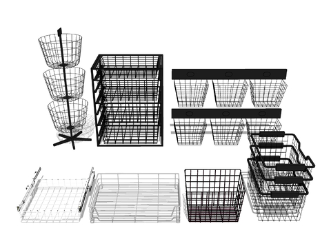  铁架篮子 置物架 收纳架su模型 