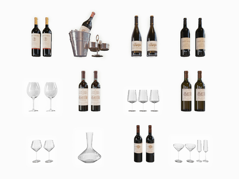  酒瓶 酒水 红酒 酒杯su模型 