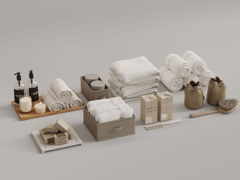  洗浴用品 毛巾 洗发水 梳子su模型 