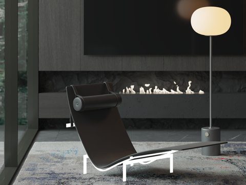  皮革躺椅 休闲躺椅su模型 