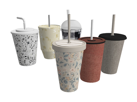  吸管水杯 咖啡杯su模型 