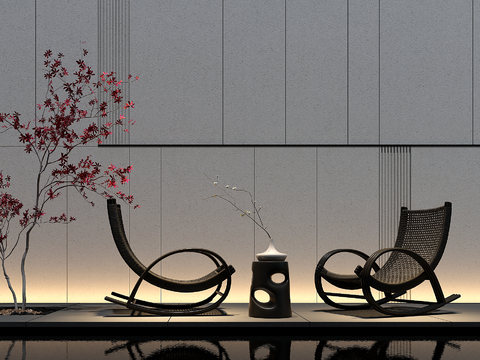  休闲躺椅 藤编躺椅 桌几su模型 