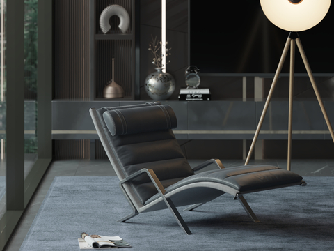  皮革躺椅 休闲躺椅su模型 