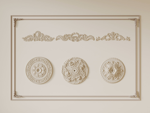  法式复古风石膏雕花 灯盘su模型 