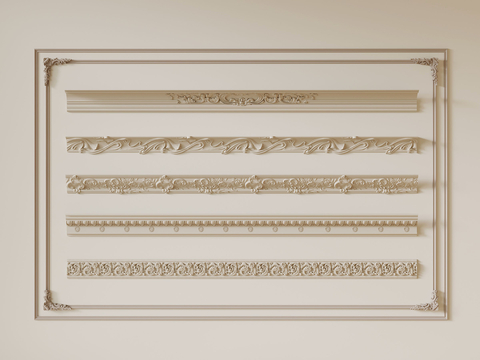  法式雕花石膏线su模型 