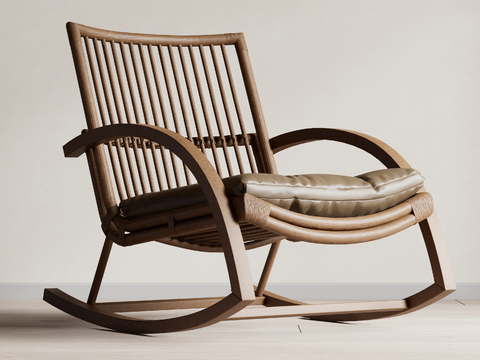  中古风户外椅 摇椅su模型 