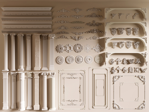  法式雕花 石膏雕花 灯盘 线条su模型 