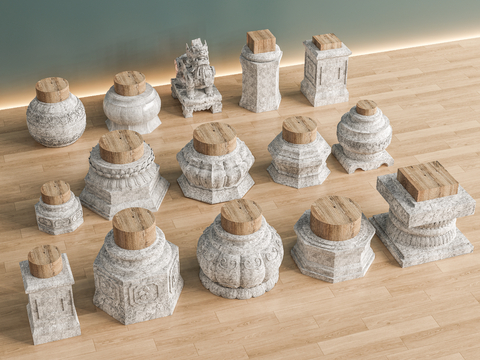  中式柱础 柱子 石鼓su模型 