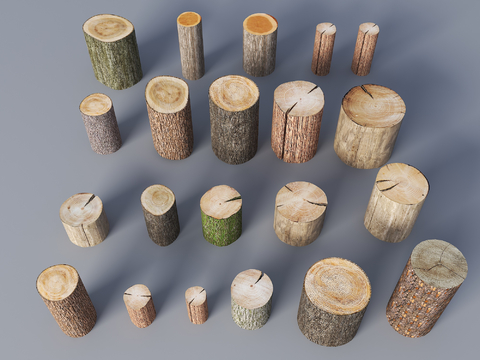  现代树桩 松木桩 树干su模型 