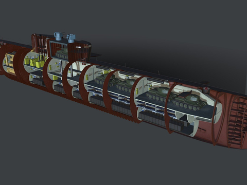  潜艇剖面su模型 