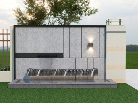 流水景墙su模型