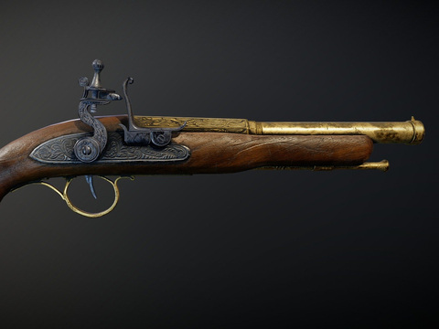  旧火绳 海盗手枪 枪支 枪械su模型 