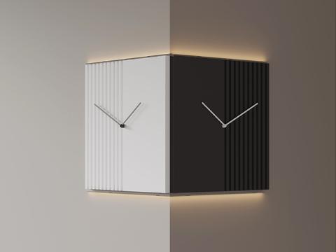  现代转角双面挂钟 创意钟表su模型 