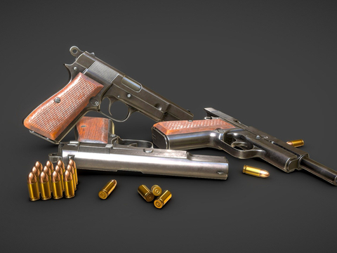  勃朗宁高功率9mm手枪su模型 