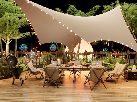  现代露营帐篷 户外桌椅su模型 