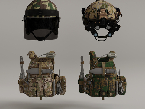  军事器材 防弹衣 头盔su模型 