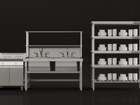  现代后厨厨具su模型 