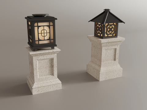  新中式户外灯 庭院灯 草坪灯su模型 